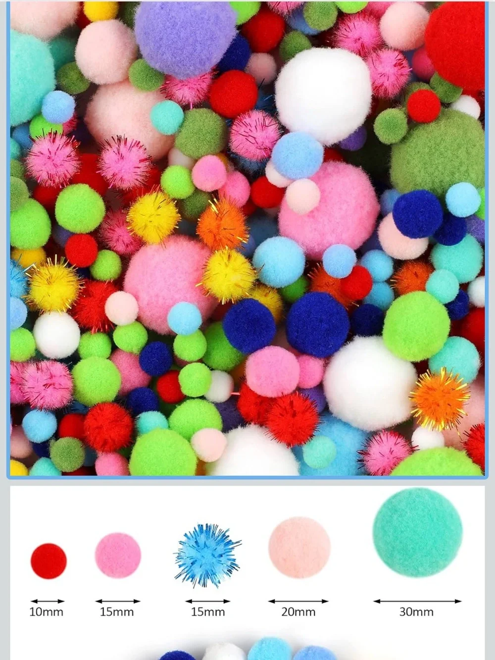 Colorful Pom Pom Craft Pack - Mixed Bright Pom Poms for Kids